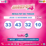 JACKPOT 4 : Tirage de 20h du 13 Novembre 2025