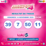 JACKPOT 4 : Tirage de 00h du 14 Novembre 2025