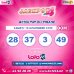 JACKPOT 4 : Tirage de 00h du 15 Novembre 2025