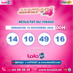 JACKPOT 4 : Tirage de 00h du 16 Novembre 2025