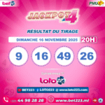JACKPOT 4 : Tirage de 20h du 16 Novembre 2025