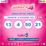 JACKPOT 4 : Tirage de 22h du 16 Novembre 2025