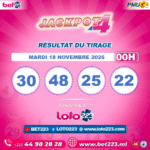 JACKPOT 4 : Tirage de 00h du 18 Novembre 2025
