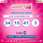 JACKPOT 4 : Tirage de 20h du 20 Novembre 2025