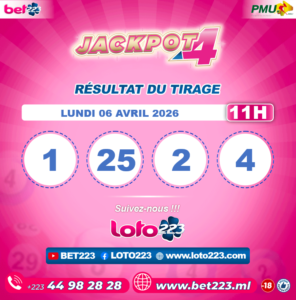 JACKPOT 4 : Tirage de 11h du 06 Avril 2026