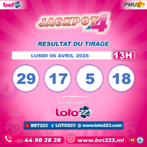 JACKPOT 4 : Tirage de 13h du 06 Avril 2026