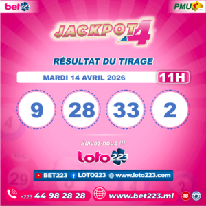 JACKPOT 4 : Tirage de 11h du 14 Avril 2026