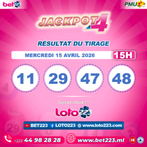 JACKPOT 4 : Tirage de 15h du 15 Avril 2026
