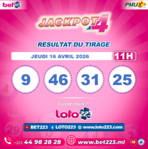 JACKPOT 4 : Tirage de 11h du 16 Avril 2026