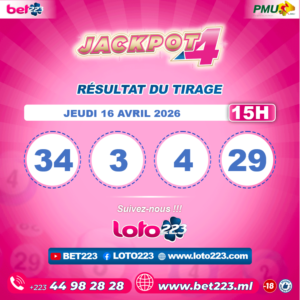 JACKPOT 4 : Tirage de 15h du 16 Avril 2026