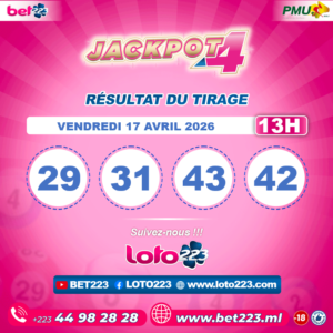 JACKPOT 4 : Tirage de 13h du 17 Avril 2026