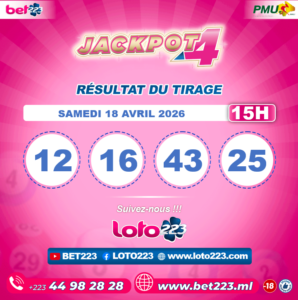 JACKPOT 4 : Tirage de 15h du 18 Avril 2026