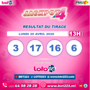 JACKPOT 4 : Tirage de 13h du 20 Avril 2026