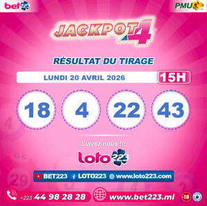 JACKPOT 4 : Tirage de 15h du 20 Avril 2026