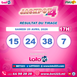 JACKPOT 4 : Tirage de 17h du 25 Avril 2026