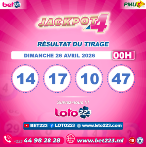 JACKPOT 4 : Tirage de 00h du 26 Avril 2026