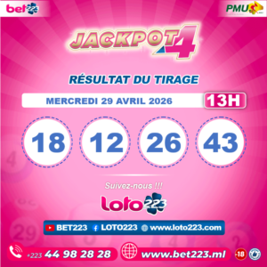 JACKPOT 4 : Tirage de 13h du 29 Avril 2026