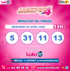 JACKPOT 4 : Tirage de 15h du 29 Avril 2026