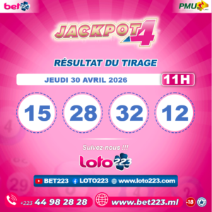 JACKPOT 4 : Tirage de 11h du 30 Avril 2026