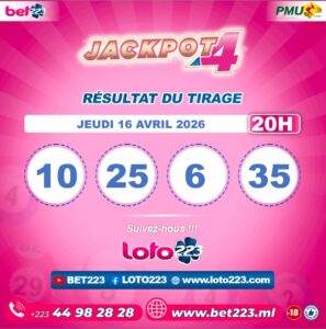 JACKPOT 4 : Tirage de 20h du 16 Avril 2026