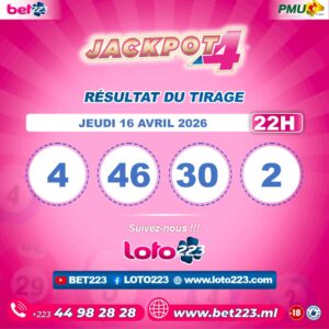 JACKPOT 4 : Tirage de 22h du 16 Avril 2026