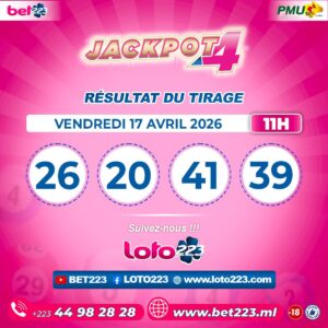 JACKPOT 4 : Tirage de 11h du 17 Avril 2026