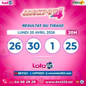 JACKPOT 4 : Tirage de 20h du 20 Avril 2026