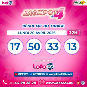 JACKPOT 4 : Tirage de 22h du 20 Avril 2026