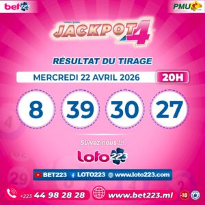 JACKPOT 4 : Tirage de 20h du 22 Avril 2026
