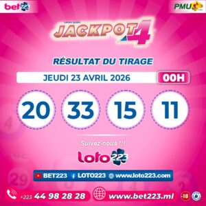 JACKPOT 4 : Tirage de 00h du 23 Avril 2026