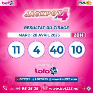 JACKPOT 4 : Tirage de 20h du 28 Avril 2026