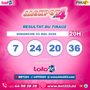 JACKPOT 4 : Tirage de 20h du 03 Mai 2026