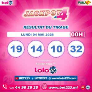 JACKPOT 4 : Tirage de 00h du 04 Mai 2026