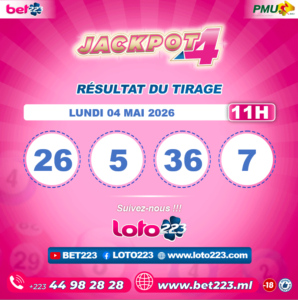 JACKPOT 4 : Tirage de 11h du 04 Mai 2026
