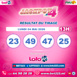 JACKPOT 4 : Tirage de 13h du 04 Mai 2026