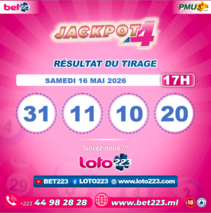 JACKPOT 4 : Tirage de 17h du 16 Mai 2026