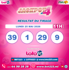 JACKPOT 4 : Tirage de 11h du 25 Mai 2026