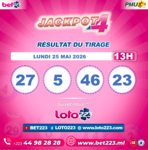 JACKPOT 4 : Tirage de 13h du 25 Mai 2026
