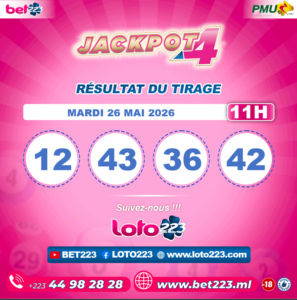 JACKPOT 4 : Tirage de 11h du 26 Mai 2026