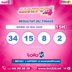 JACKPOT 4 : Tirage de 15h du 26 Mai 2026