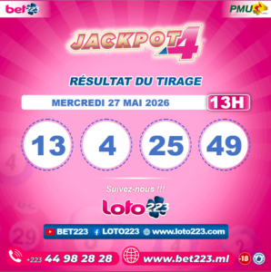 JACKPOT 4 : Tirage de 13h du 27 Mai 2026