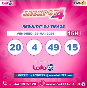 JACKPOT 4 : Tirage de 15h du 29 Mai 2026