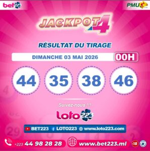 JACKPOT 4 : Tirage de 00h du 03 Mai 2026