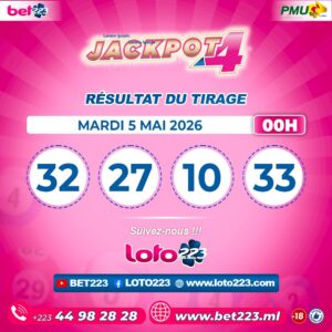 JACKPOT 4 : Tirage de 00h du 05 Mai 2026