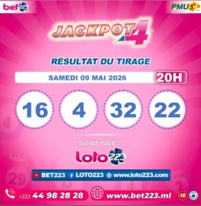 JACKPOT 4 : Tirage de 20h du 09 Mai 2026