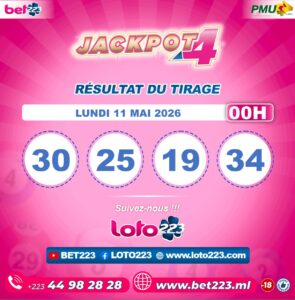 JACKPOT 4 : Tirage de 00h du 11 Mai 2026