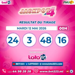 JACKPOT 4 : Tirage de 00h du 12 Mai 2026