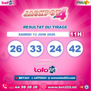 JACKPOT 4 : Tirage de 11h du 13 Juin 2026