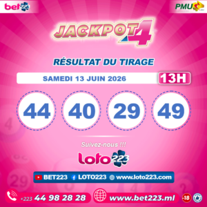JACKPOT 4 : Tirage de 13h du 13 Juin 2026