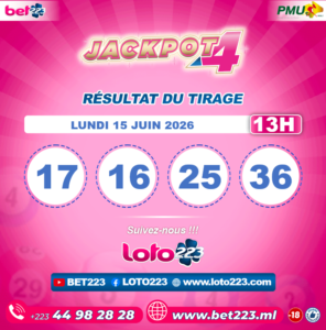JACKPOT 4 : Tirage de 13h du 15 Juin 2026